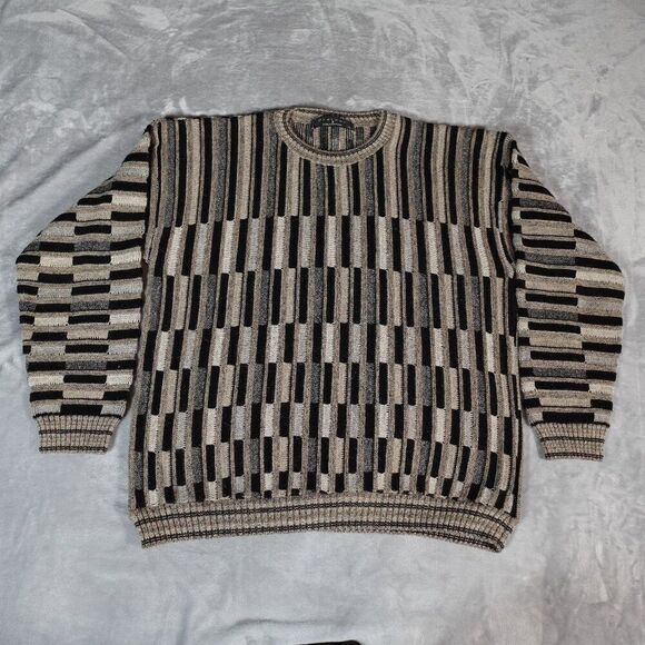 Vintage Protege Geometric Knit Sweater Mens XL Alpaca Wool Blend USA Made